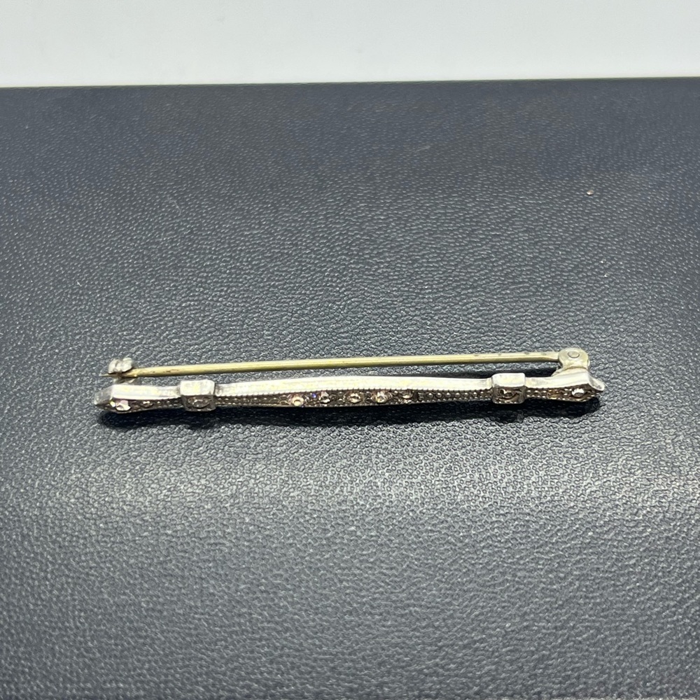 Sterling silver bar rhinestone milgrain brooch pin - Picture 4 of 12